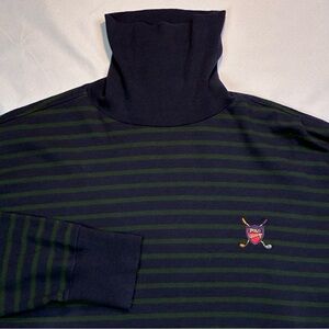VINTAGE Ralph Lauren Polo Sport Striped Turtleneck Size Large Golf Crest Logo